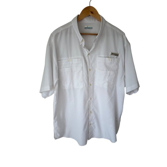 Columbia Mens Size XL PFG White Short Sleeve Vented Button Down Fishing Shirt - Picture 1 of 14